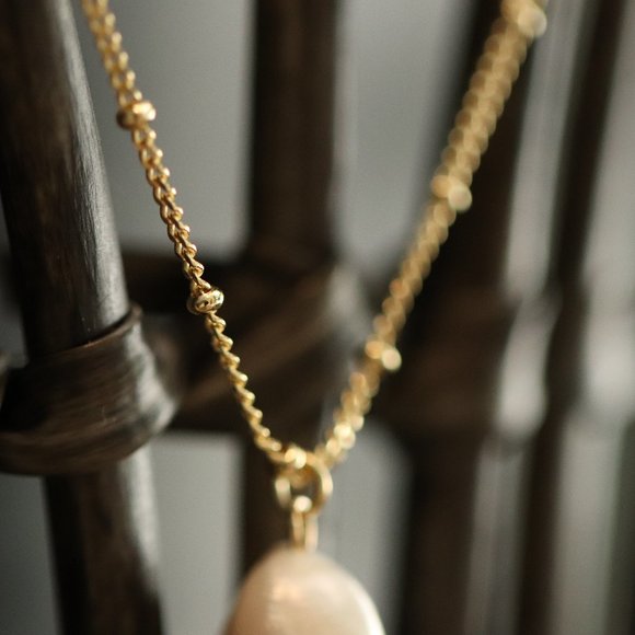 10K Gold Plated "Ethereal Pearl" Beaded Chain Necklace by Brightly&Lilian - Picture 6 of 11